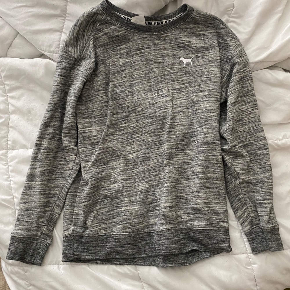 VS PINK Heather Grey Gray Pullover Sweater Logo